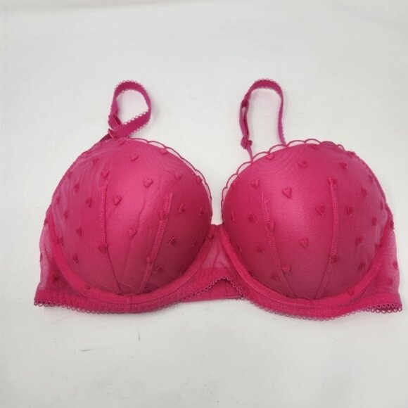 Victoria's Secret PINK Wink Push Up Balconette Bra 36D Pink Hearts Underwire - Picture 7 of 10